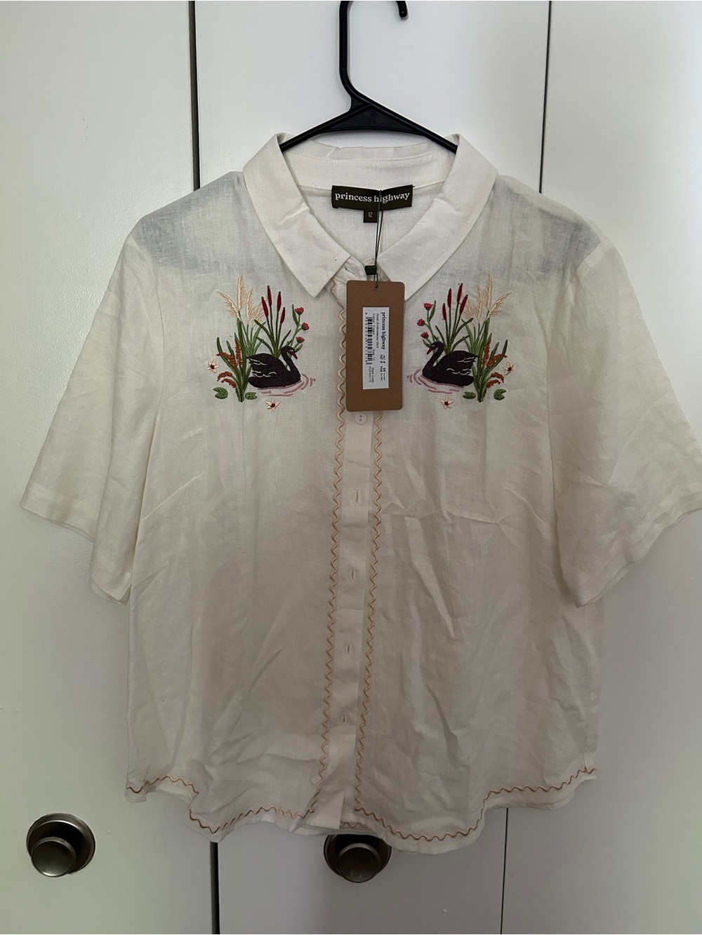 Princess highway embroidered swan button down